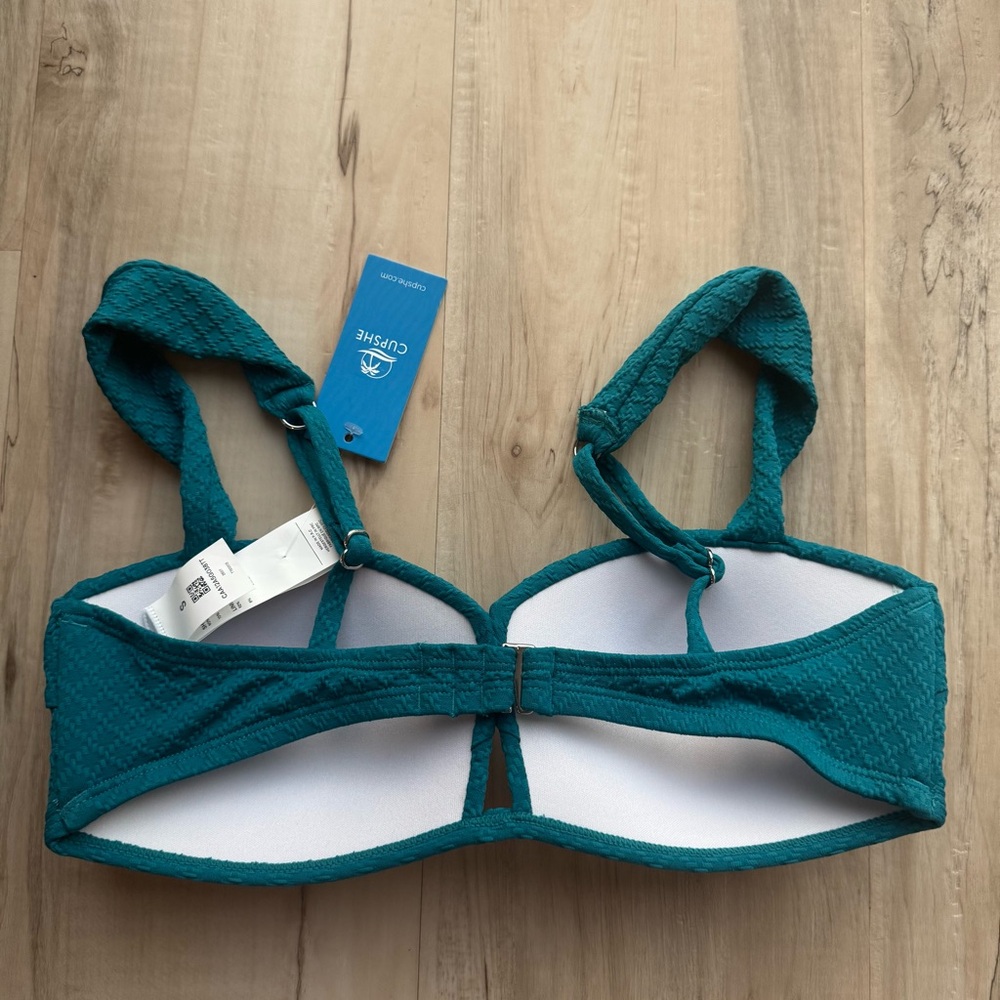 Cupshe NWT Bikini Set Teal Textured Molded Cups High Waist Crossover - Picture 9 of 9